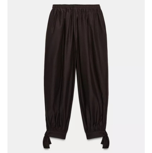 Zara Brown Bow-detail Harem High-rise Pants With Elastic Waist Sz-M - Picture 3 of 10